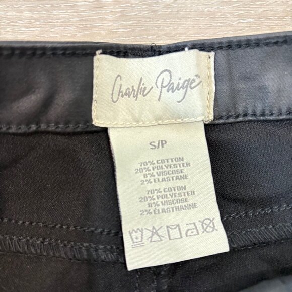 Charlie Paige Black Faux Leather Slim Fit Cotton Pants sz S - Picture 5 of 10